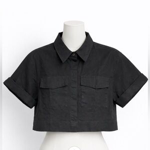 NWOT Banana Republic Black Hemp-Cotton Blend Crop Shirt
